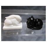 Black Glass Cat & Heisey Rabbit