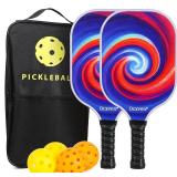 Brand New Pickleball Gifts Set 2 Professional-Grade Paddles with Non-Slip Grip Beginner-Friendly Ages 4 Shock-Absorbent Pickle Ball for Indoor/Outdoor Use Portable Pickleball Bag *B