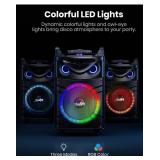 Brand New Moukey Karaoke Machine, Wood Pattern 10" Woofer Portable PA System, Bluetooth Speaker with 2 Wireless Microphones, Tablet Holder & Party Lights, Echo/Treble/Bass Adjustment Support REC/AUX/U