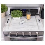 New Relodecor Noodle Board Stove Cover Wood, Rustic, Farmhouse Electric Stove Top Cover With Handles Rustic White $59.99 Retail *B