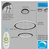 New Modern LED Chandelier, Black Chandelier 2-Ring,Dimmable with Remote, Adjustable Height Dual Sided Led Strips Contemporary Pendant Light for High Ceiling Living Room, Bedroom, Dining Room $199.00 R