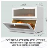 Brand New LOHASOK Double Layer Bamboo Bread Box for Kitchen Counter White $45.99 Retail *N