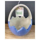 Brand New Easter Glass Standing Purple Bunny, 3 Cracked Egg Baskets, Egg Plate and Carrot Plate *N