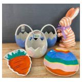 Brand New Easter Decorative Bunny, 3 Cracked Egg Baskets, Egg Plate and Carrot Plate *N