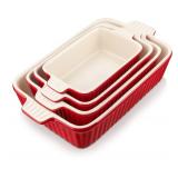 Brand New Bakeware Set of 4, MALACASA Porcelain Baking Pans Set Red 9.5"/11.25"/12.75"/14.5" $60 Retail *N