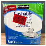 Brand New 640 Count Kirkland Signature Premoistened Flushable Wipes Fragrance Free *N