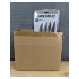 Brand New Farberware 4 Piece 4.5" Knife Set and BBQ Basting Pot with Brush Lid *N