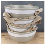 4 Brand New 6" Deep Prescott Spackle White Stripe Bowls *N