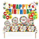 Brand New Smileskiddo Building Blocks Birthday Party Decorations Happy Birthday Party Supplies *N