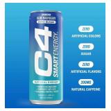 36 Brand New Cellucor C4 Smart Energy Drink, Blue Raspberry Flavor Cans - 3 Cases *N