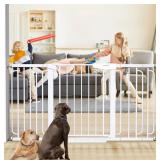 New Cumbor 29.7-57" Extra Wide Baby Gate for Stairs, Pressure Mounted Walk Through Safety Child Gate for Kids Toddler, Tall Pet Puppy Fence Gate, White $119.99 Retail *B