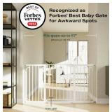 New Cumbor 29.7-57" Extra Wide Baby Gate for Stairs, Pressure Mounted Walk Through Safety Child Gate for Kids Toddler, Tall Pet Puppy Fence Gate, White $119.99 Retail *B
