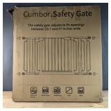 New Cumbor 29.7-57" Extra Wide Baby Gate for Stairs, Pressure Mounted Walk Through Safety Child Gate for Kids Toddler, Tall Pet Puppy Fence Gate, White $119.99 Retail *B