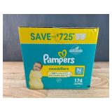 Brand New Pampers Swaddlers Diapers Newborn (Less than 10 Pounds) 174 Count $63 Retail *N