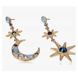 Brand New Betsey Johnson Celestial Moon & Star Drop Earrings $45 Retail *N