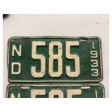 Matched Set of 1933 3 Digit ND License Plates