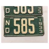 Matched Set of 1933 3 Digit ND License Plates