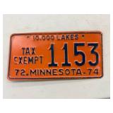 1972 MN Tax Exempt License Plate