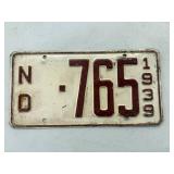 1939 ND 3 Digit License Plate