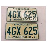 1971 Matched Set MN License Plates