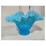 Fenton Blue Hobnail Glass Basket