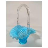 Fenton Blue Hobnail Glass Basket