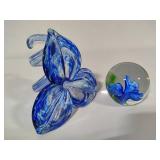 Hand Blown Lily & Art Glass Floral Paperweight