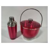 Vintage Red Ice Bucket & Martini Shaker