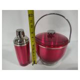 Vintage Red Ice Bucket & Martini Shaker