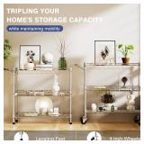 Vanzbon 3-Tier Heavy Duty Metal Kitchen Utility Cart with Wheels
