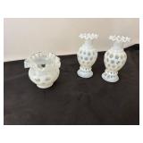 Set of 3 Fenton Coin Dot Opalescent Glass Vases