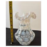 Fenton Coin Dot Ruffled Vase in Opalescent Glass