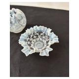 Fenton Opalescent Rose Bowl and Ruffled Bowl Set