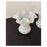 Pair of Fenton Coin Dot Glass Vases with Ruffled Edges
