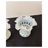 Pair of Fenton Coin Dot Glass Vases with Ruffled Edges