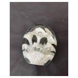 Clear Glass Paperweight with White Floral Design
