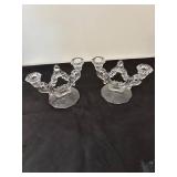 Pair of Vintage Crystal Double Candle Holders