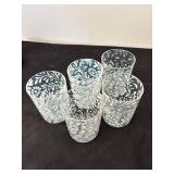 Opalescent Fern & Daisy Glass Pitcher with 5 Matching Tumblers Set
