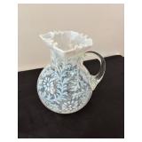 Opalescent Fern & Daisy Glass Pitcher with 5 Matching Tumblers Set