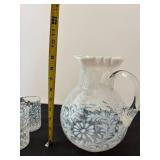Opalescent Fern & Daisy Glass Pitcher with 5 Matching Tumblers Set