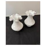 Fenton Spanish Lace Silvercrest Glass Vases - Set of 2