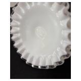 Set of 2 Fenton Spanish Lace Milk Glass Candle Holders with Floral Accents