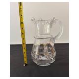 Elegant Handcrafted Glass Pitcher with Floral Enameling