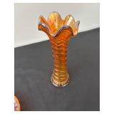 Vintage Carnival Glass Vase and Bowl Set