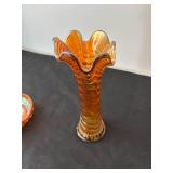 Vintage Carnival Glass Vase and Bowl Set