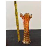 Vintage Carnival Glass Vase and Bowl Set