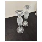 Pair of Elegant Frosted Athena Pattern Glass Candlestick Holders