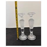 Pair of Elegant Frosted Athena Pattern Glass Candlestick Holders