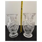 Pair of Crystal Glass Vases with Intricate Design