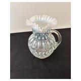 Vintage Handblown Glass Pitcher with Opalescent Swirl Design